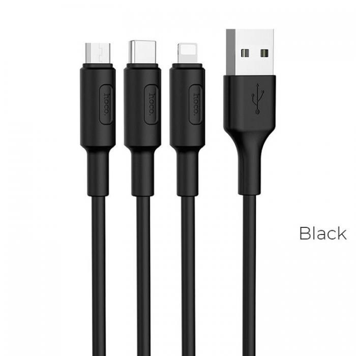 Hoco - Hoco 3in1 USB-A till USB-C, Lightning, microUSB kabel X25 1m