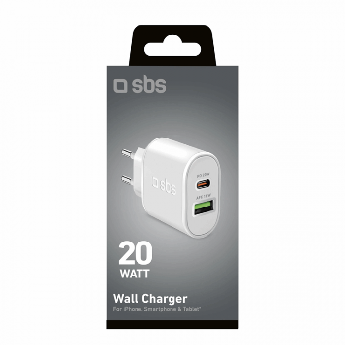 SBS - SBS Snabbladdare 20W USB-A USB-C med PD - Vit