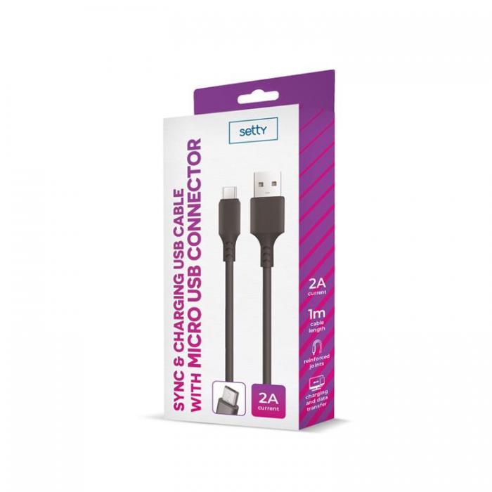 Setty - Setty USB Till MicroUSB 1m Kabel 2A NEW - Svart