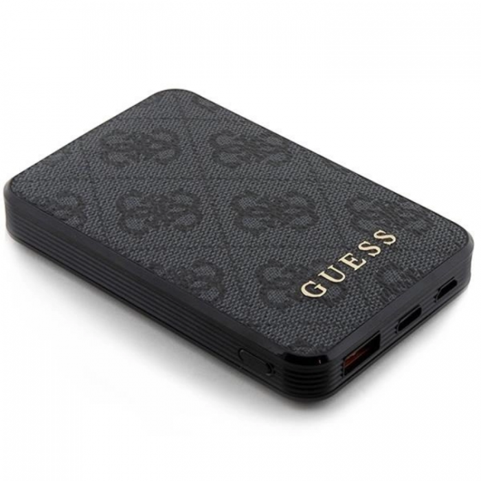 Guess - Guess Powerbank 5000mAh 15W Lder Metal Logo - Svart