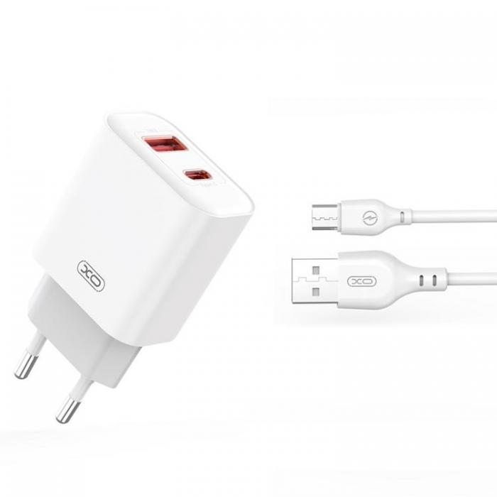 XO - XO Snabbladdare 20W USB-C med MicroUSB Kabel CE12 QC3.0 PD