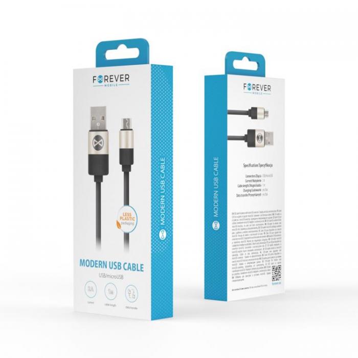 Forever - Forever USB Till MicroUSB 1m Kabel 2A Modern - Svart