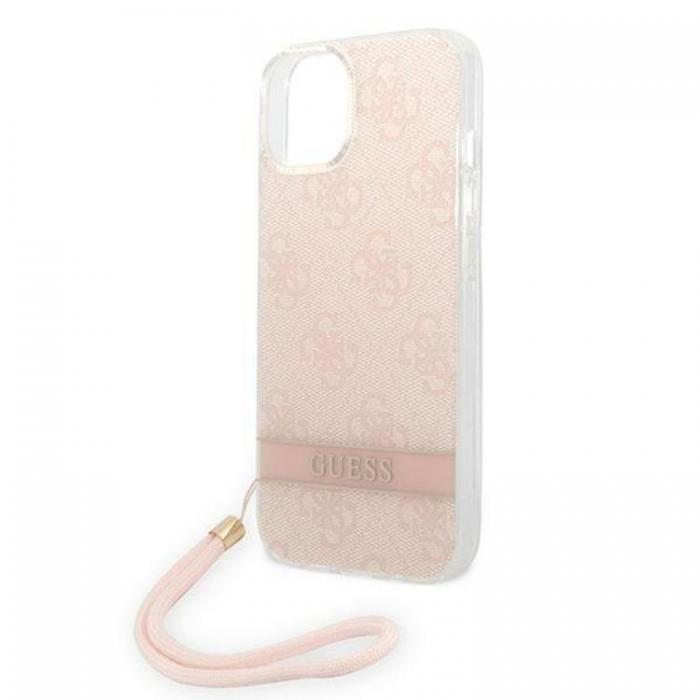 Guess - GUESS iPhone 14 Plus Skal Print Strap - Rosa