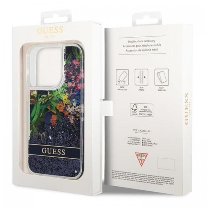 Guess - GUESS iPhone 14 Pro Max Skal Flower Liquid Glitter - Bl