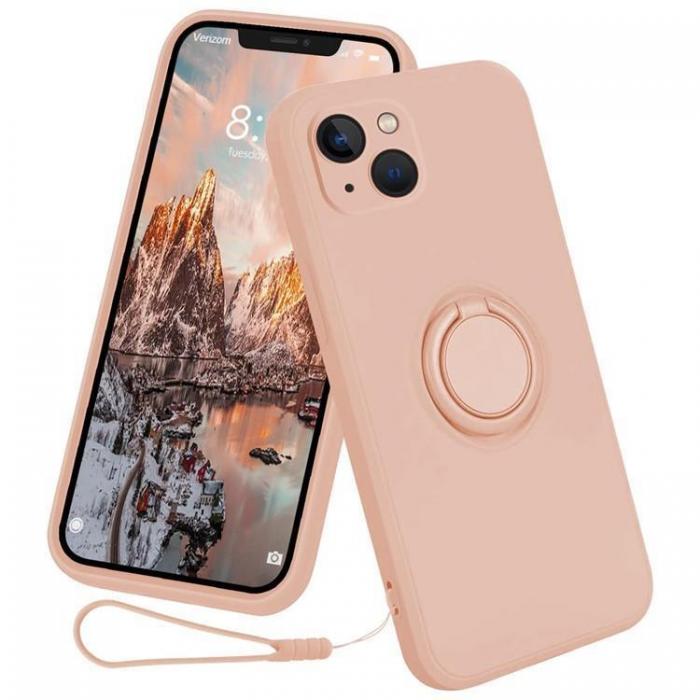 A-One Brand - iPhone 15 Plus Mobilskal Ringhllare Liquid Silikon - Rosa