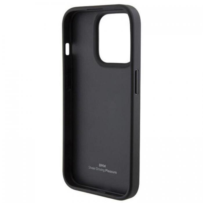 BMW - BMW iPhone 15 Pro Mobilskal Lder Textured & Stripe - Svart