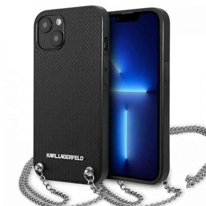 KARL LAGERFELD - Karl Lagerfeld iPhone 13 mini Halsbandskal Lder Textured and Chain - Svart