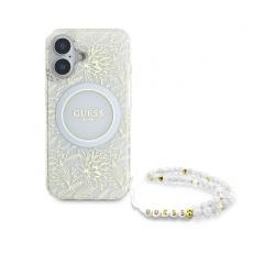 Guess - Guess iPhone 16 Mobilskal MagSafe IML Flowers Med Strap - Vit