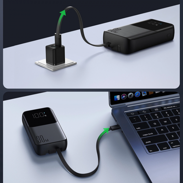 Joyroom - Joyroom Powerbank 10000mAh 30W med Lightning/USB-C Kablar - Svart