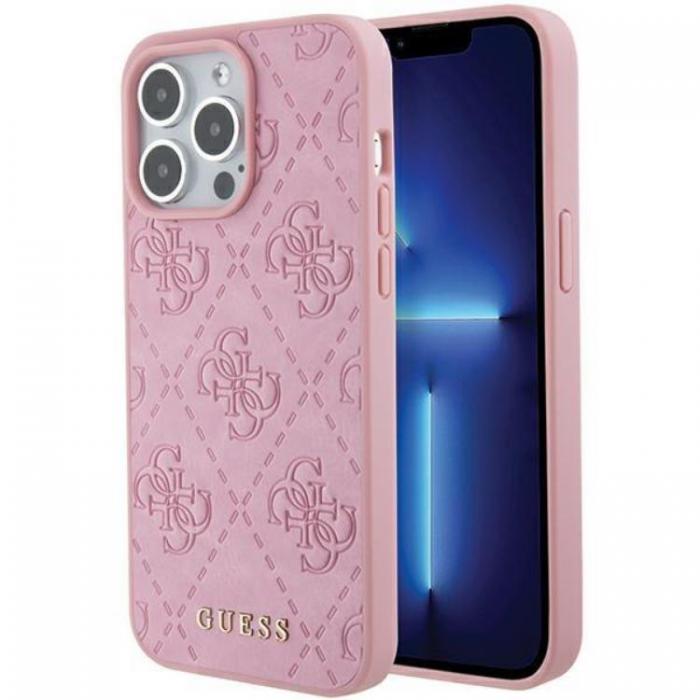 Guess - Guess iPhone 15 Pro Max Mobilskal Leather Stamped - Rosa