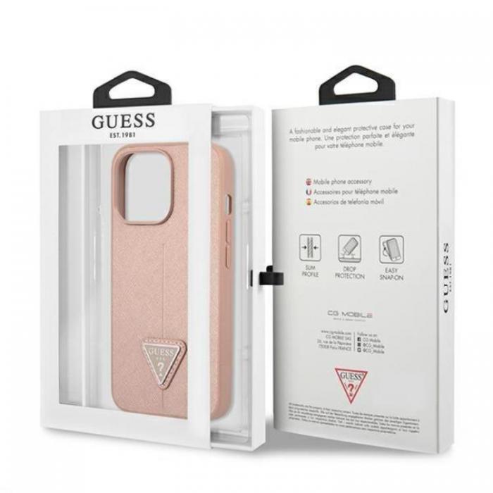 Guess - GUESS iPhone 14 Pro Max Skal Saffiano Triangle Logo - Rosa