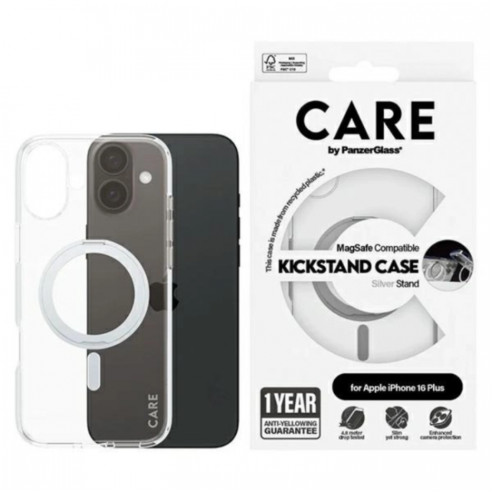 PanzerGlass - CARE By PanzerGlass iPhone 16 Plus Mobilskal MagSafe Kickstand - Silver