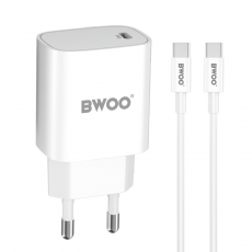 BWOO - BWOO Väggladdare 20W + Kabel USB-C Till USB-C 1m - Vit