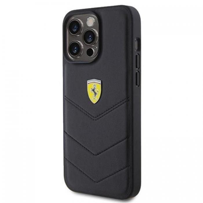 Ferrari - Ferrari iPhone 15 Pro Max Mobilskal Quilted Metal Logo - Svart