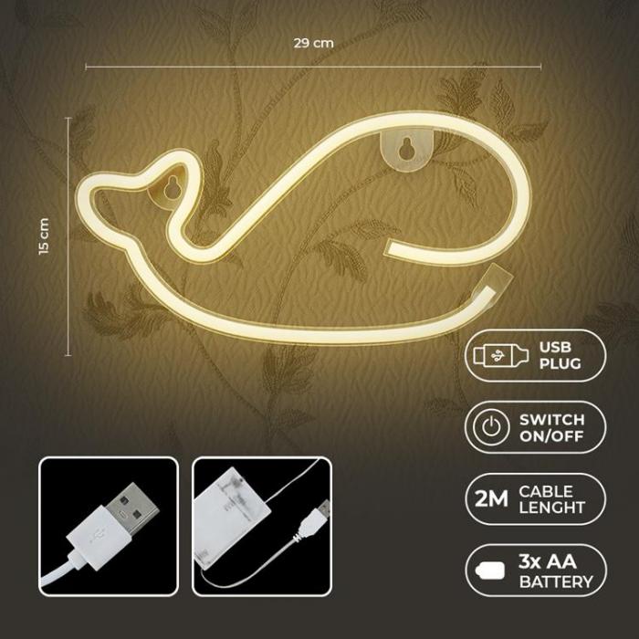 Forever Light - Forever Light LED Neon Light WHALE Bat + USB FLNE09 - Varm Vit