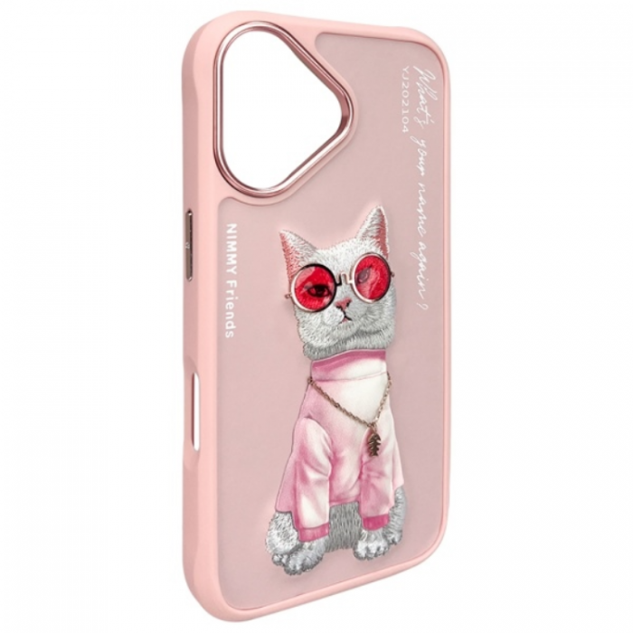 NIMMY - Nimmy iPhone 16 Mobilskal Glasses Cool Cat - Rosa