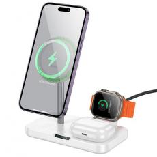 Hoco - Hoco 3in1 Magsafe Trådlös Laddare 15W iPhone/Apple Watch/AirPods - Vit