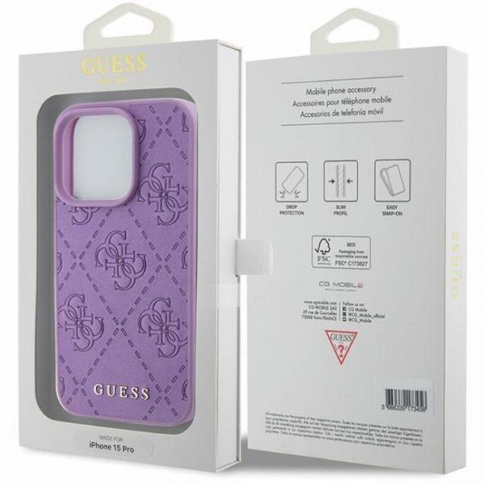 Guess - Guess iPhone 15 Pro Mobilskal Lder Stamped - Lila