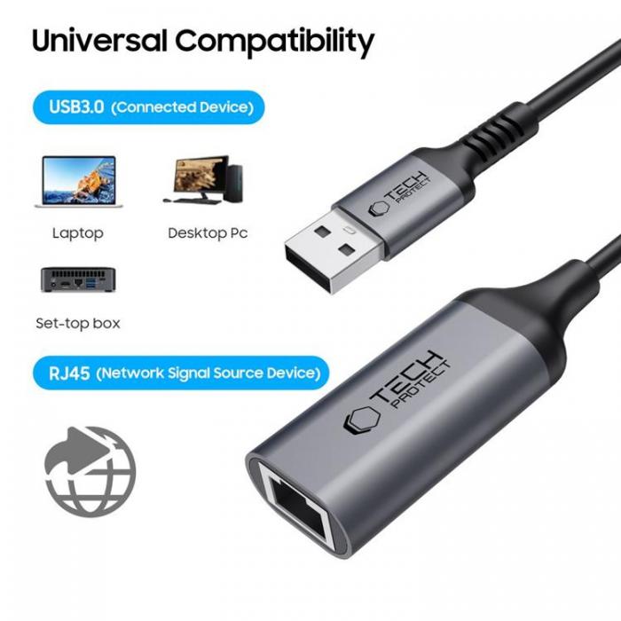 Tech-Protect - Tech-Protect Adapter USB 3.0 Till Ethernet RJ45 1000MBPS Ultraboost