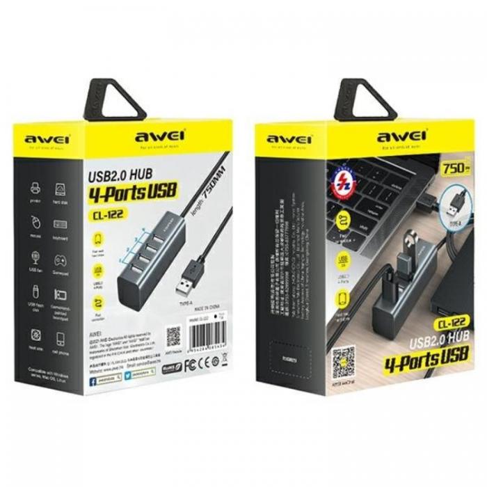 Awei - Awei USB-A till USB-A 4-Portar Hubb CL-122 - Svart