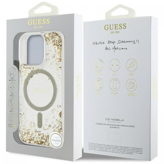 Guess - Guess iPhone 16 Pro Max Mobilskal MagSafe HC Resin Bottom Glitter - Guld