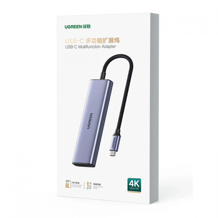 Ugreen - Ugreen 6in1 HUB USB-C Till HDMI, SD/TF Kortlsare, 3xUSB-A 3.0