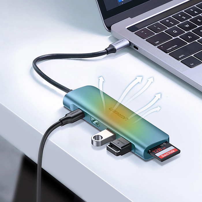 Ugreen - Ugreen 6in1 HUB USB-C Till USB-C, HDMI, SD/TF Kortlsare, 2xUSB-A 3.0