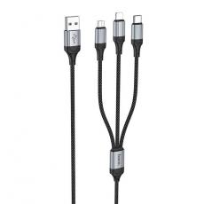 Hoco - Hoco 3in1 USB-A till Lightning, USB-C, Micro-USB Kabel 2.4A 1m X102 - Svart