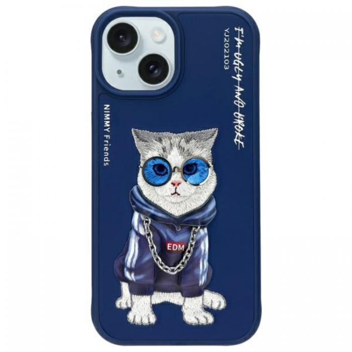 NIMMY - Nimmy iPhone 15 Mobilskal Glasses Cool Cat - Bl