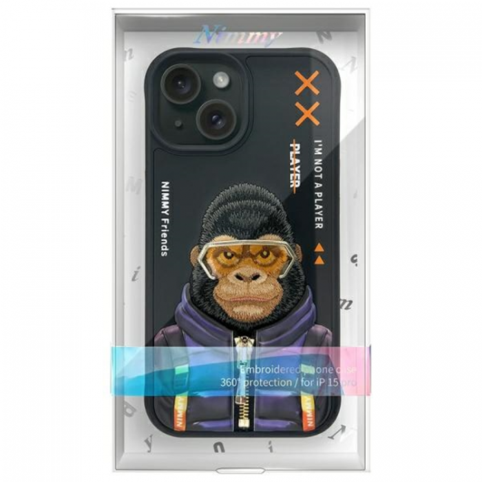 NIMMY - Nimmy iPhone 15 Mobilskal Cool & Cute 2.0 Monkey - Svart