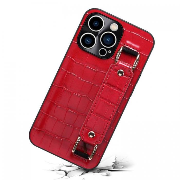 A-One Brand - iPhone 14 Pro Skal Korthllare Crocodile - Rd