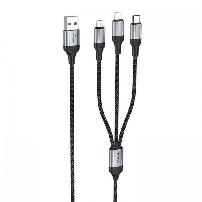 Hoco - Hoco 3in1 USB-A till Lightning, USB-C, Micro-USB Kabel 2.4A 1m X102 - Svart