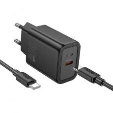 Hoco - HOCO Snabbladdare USB-C 30W USB-C/USB-C Kabel N62 PD QC Svart