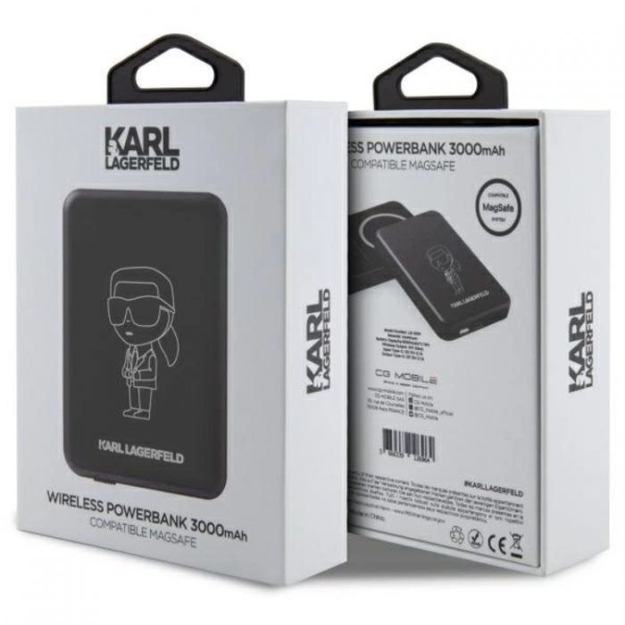 KARL LAGERFELD - Karl Lagerfeld Trdls Magsafe Powerbank 3000mAh 5W Ikonik - Svart