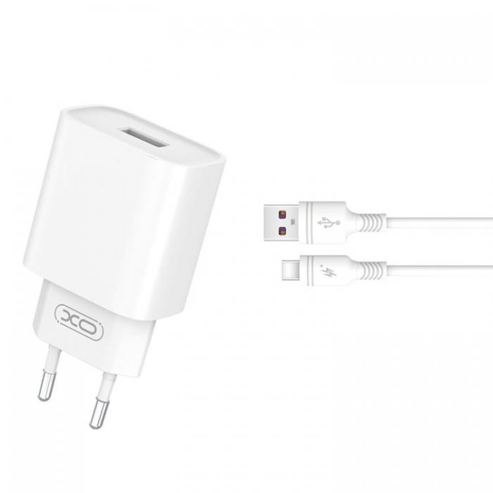 XO - XO Vggladdare 18W USB med USB-C Kabel CE02D 3.0 QC - Vit