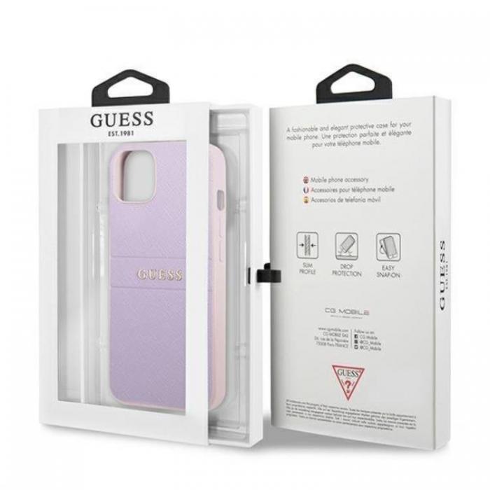 Guess - Guess iPhone 13 mini Skal Saffiano Hot Stamp & Metal Logo - Lila