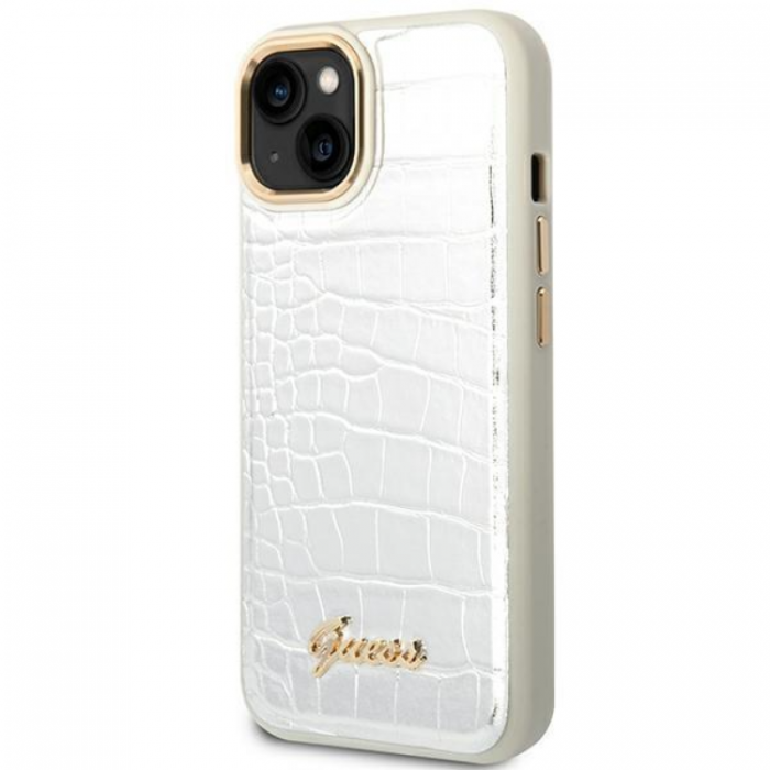 Guess - GUESS iPhone 14 Plus Skal Croco Collection - Silver