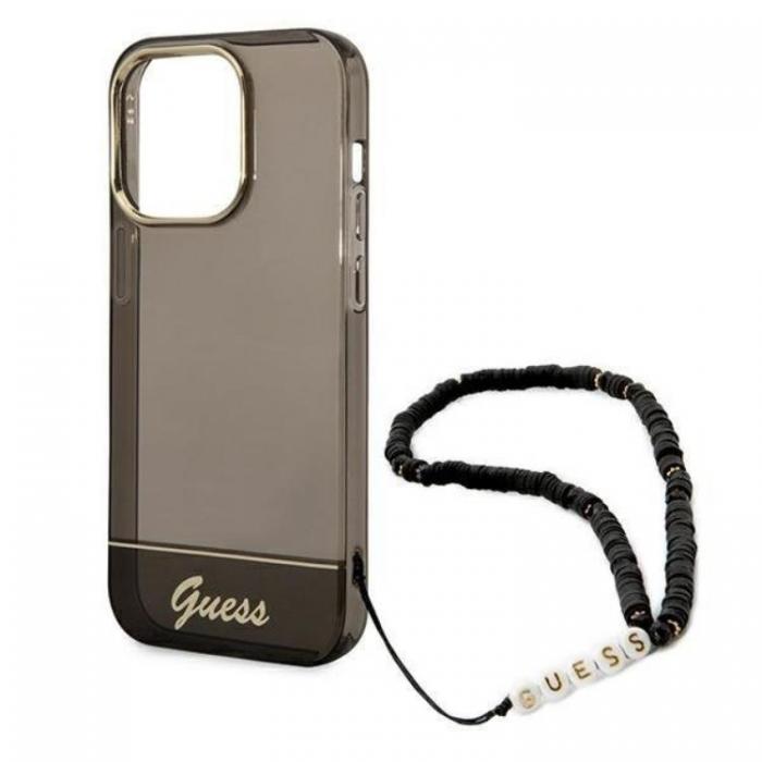 Guess - GUESS iPhone 14 Pro Skal Translucent Pearl Strap - Svart