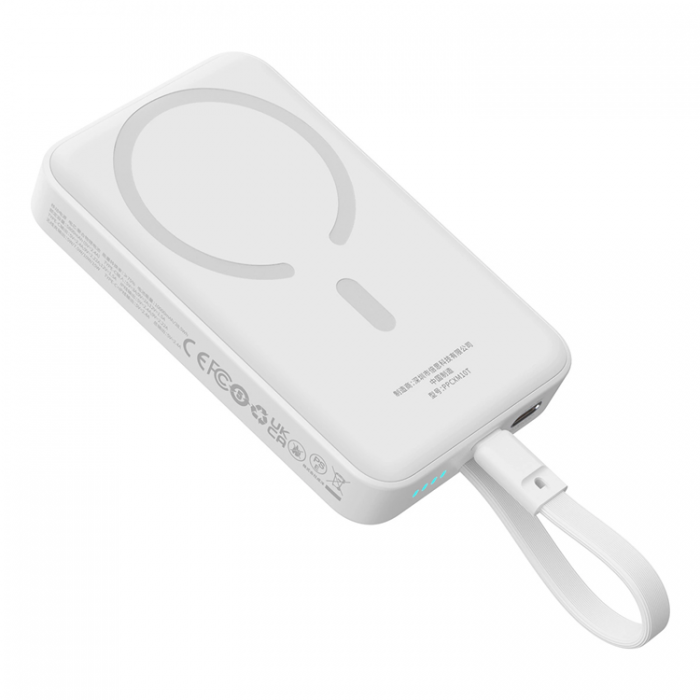 BASEUS - Baseus Magsafe Powerbank 10000mAh 30W Med Built-in USB-C Kabel - Vit