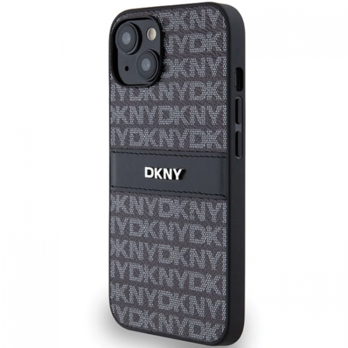 DKNY - DKNY iPhone 15/14/13 Mobilskal Lder Mono Stripe & Metal Logo - Svart