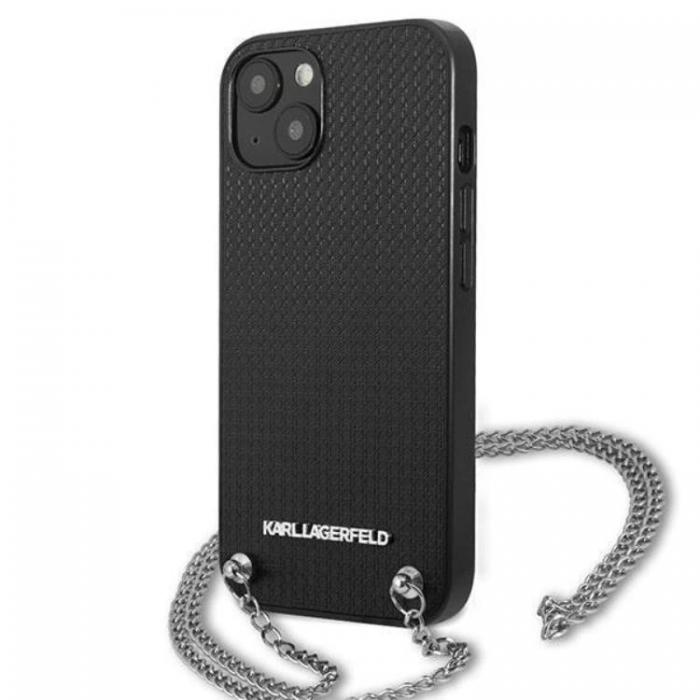 KARL LAGERFELD - Karl Lagerfeld iPhone 13 mini Halsbandskal Lder Textured and Chain - Svart