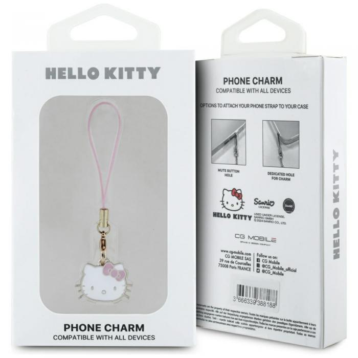 Hello Kitty - Hello Kitty Hngande Mobilrem Charm Kitty Head - Rosa