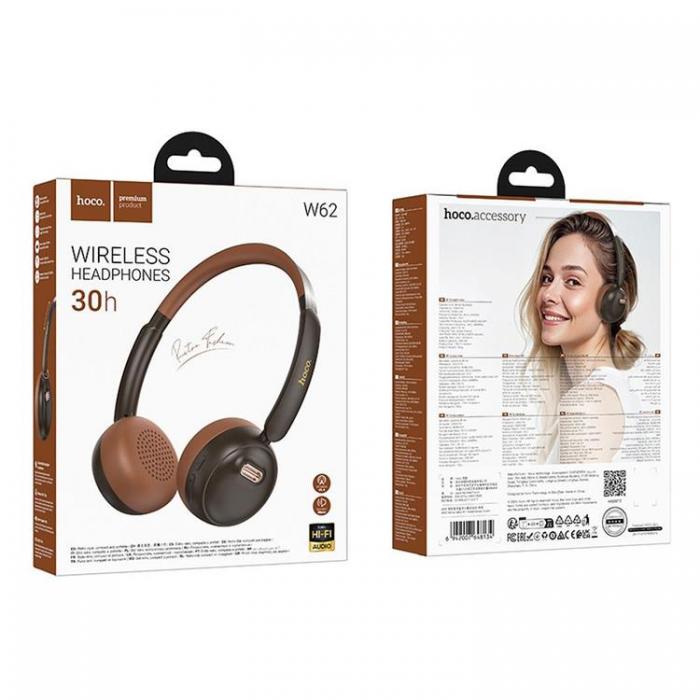 Hoco - Hoco On-Ear Hrlurar Trdlsa Bluetooth W62 - Brun