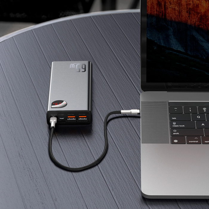 BASEUS - Baseus Powerbank 20000 mAh 65W Med USB-C Kabel Adaman Metal - Svart