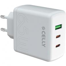 Celly - Celly Väggladdare 1xUSB 2xUSB-C PD 65W GaN - Vit