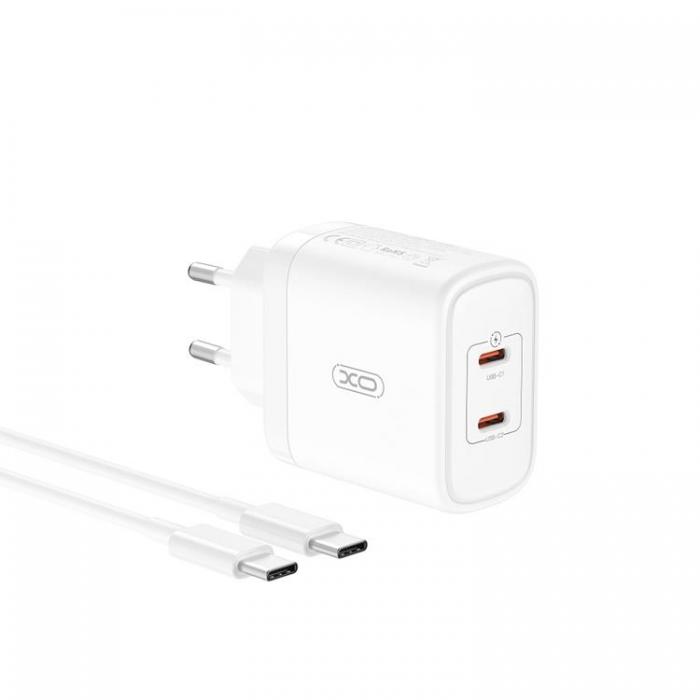 XO - XO Snabbladdare 50W 2x USB-C med Kabel CE08 PD - Vit