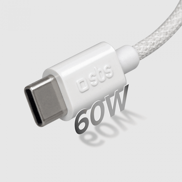 SBS - SBS USB-C - USB-C Kabel 1.5m 60W Braided - Vit