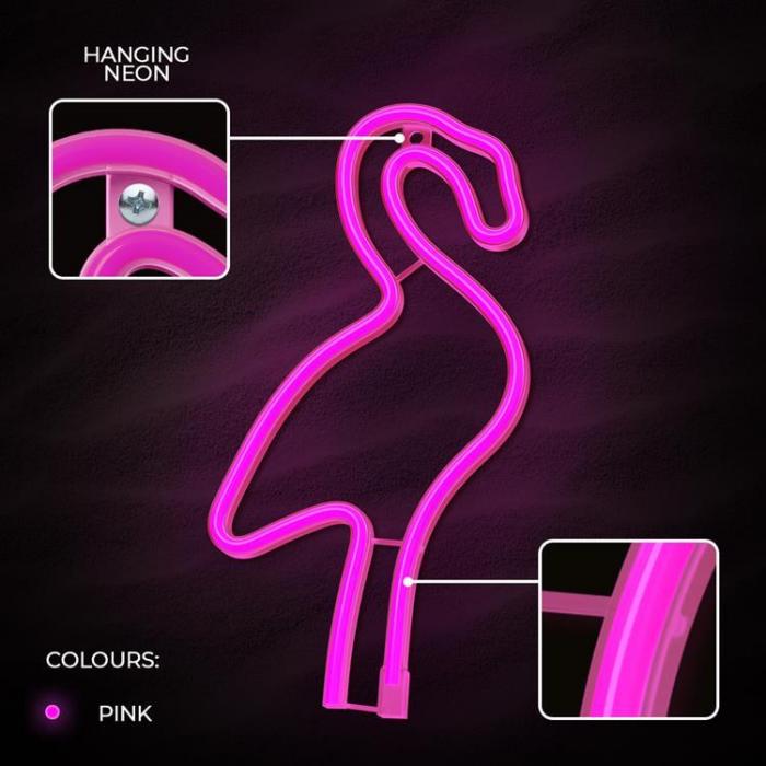 Forever Light - Forever Light LED Neon Light Flamingo Bat + USB FLNE18 - Rosa