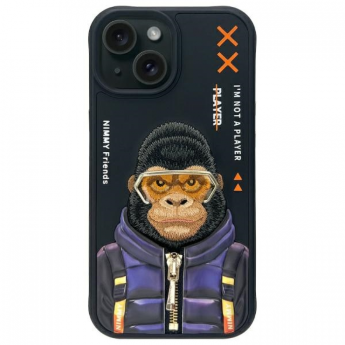 NIMMY - Nimmy iPhone 15 Mobilskal Cool & Cute 2.0 Monkey - Svart