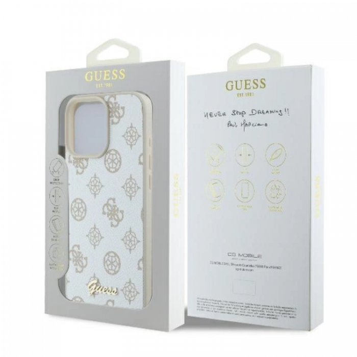 Guess - Guess iPhone 16 Pro Mobilskal MagSafe Peony Script Logo - Vit